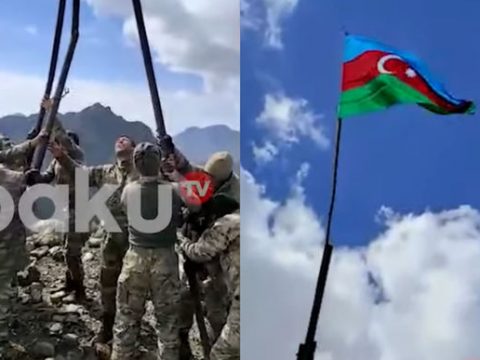 Ordumuz işğaldan azad edilmiş ərazidə Azərbaycan Bayrağını sancdı – VİDEO