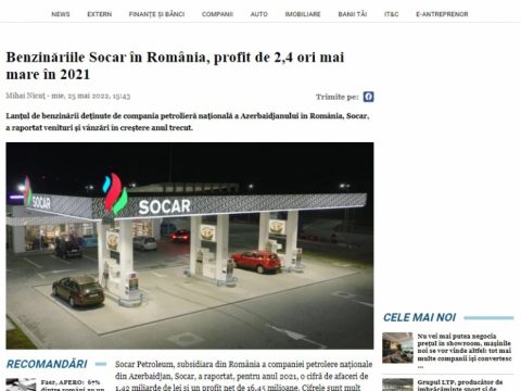 Rumıniyada fəaliyyət göstərən “SOCAR Petroleum SA” şirkətinin ötən il gəlirləri 2,4 dəfə artıb